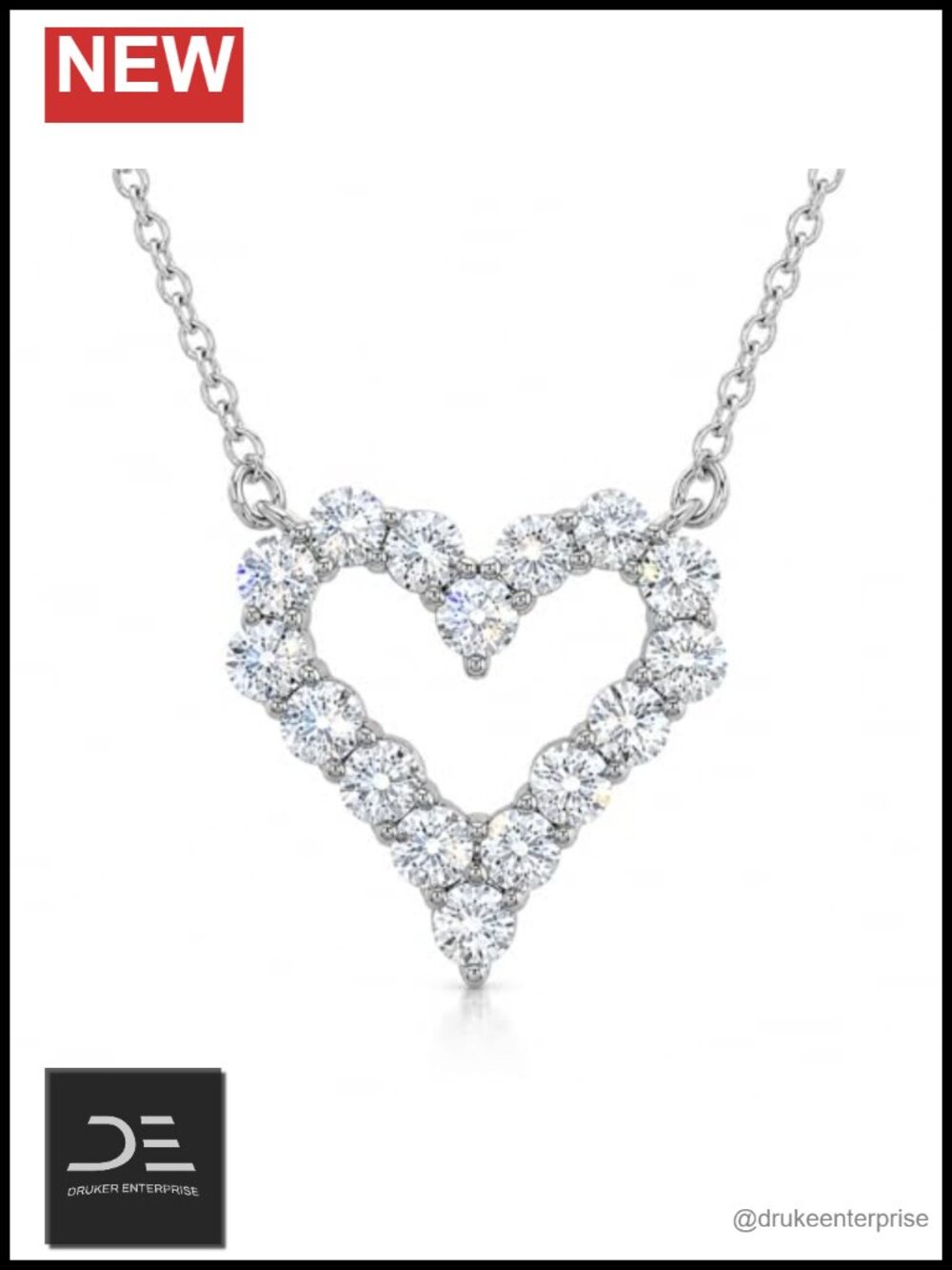 0.50 CTTW Moissanite Open Heart Necklace Sterling Silver 18 Inch Chain
